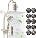 Hibbent Dual Filter All Metal 12" Rainfall Showerhead Combo, High Pressure Filter Shower Head with 10-Spray Mode Handheld, 4-way Diverter with Pause Mode, 71'' Shower Hose and Holder, Brushed Nickel