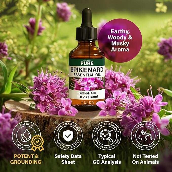 100% Pure Spikenard Oil - 1 Fl Oz Spikenard Essential Oil for Hair, Skin, Diffuser, Aromatherapy & DIY Soap Making Scent
