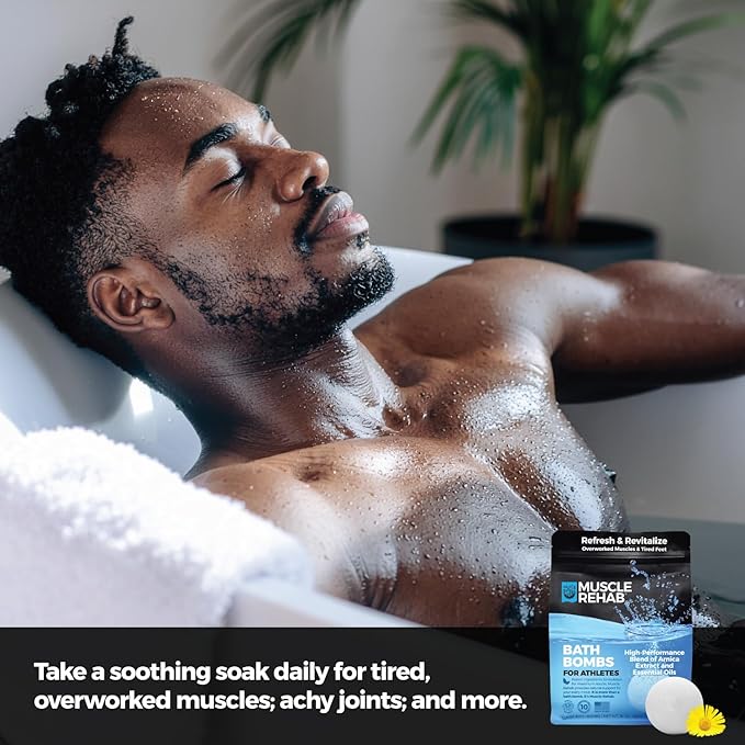 Muscle Rehab Magnesium Epsom Salt Bath Bombs - Fast-Absorbing Muscle Soak for Post-Workout Recovery - Bath Bombs for Sore Muscles and Pain- Tranquil Foot Soak Bombs - Athletic Recovery Bath - 2 Packs