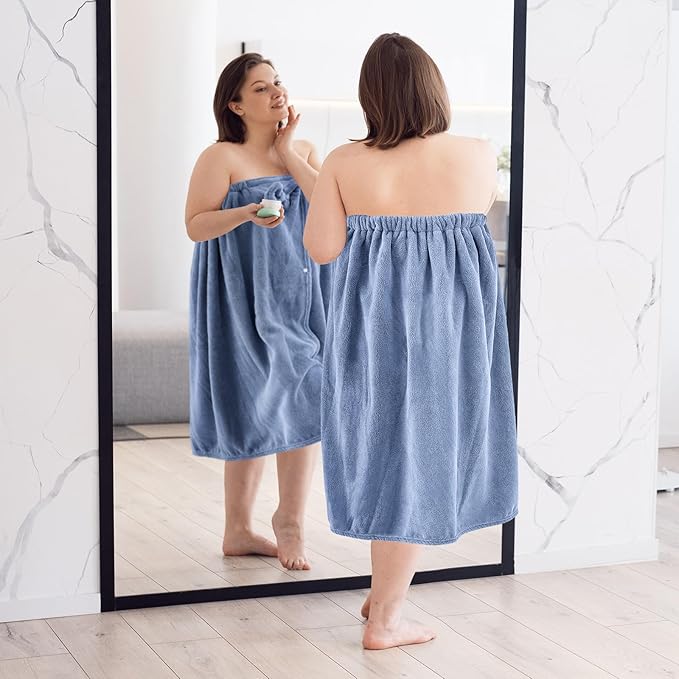 Xtinmee 2 Sets Plus Size Womens Wrap Towel with Hair Towel Bath Wrap Shower Spa Wraps for Women's Bathrobe (Blue)