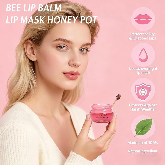 10 PCS Bee Lip Balm Lip Mask Honey Pot, Mothers Day Gifts,Teacher Appreciation Gifts,Honey Lip Balm Bulk Gifts Moisturizing Lip Sleeping Mask Overnight,Bridesmaid Gifts,Birthday Party Favors for Women