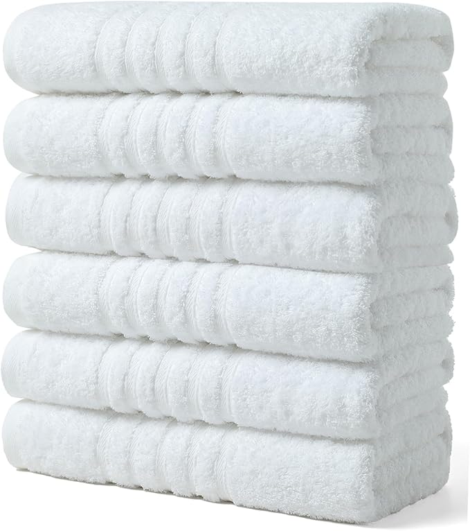 Aibaser Towels 6 Pack Bath Towel for Bathroom, 100% Cotton (24 x 48 Inches) High Absorbency Quick Drying (White)