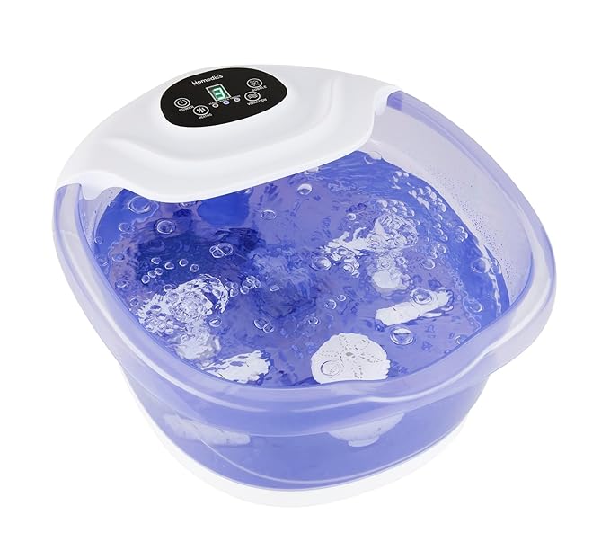 HoMedics Salt-N-Soak Footbath with Heat Boost and Soaking Salt Starter Kit, 4 Soothing Massage Rollers, Toe-Touch Controls, Splash Guard, Bubble, Vibration Massage, Bath Salt Dispenser, LED Display