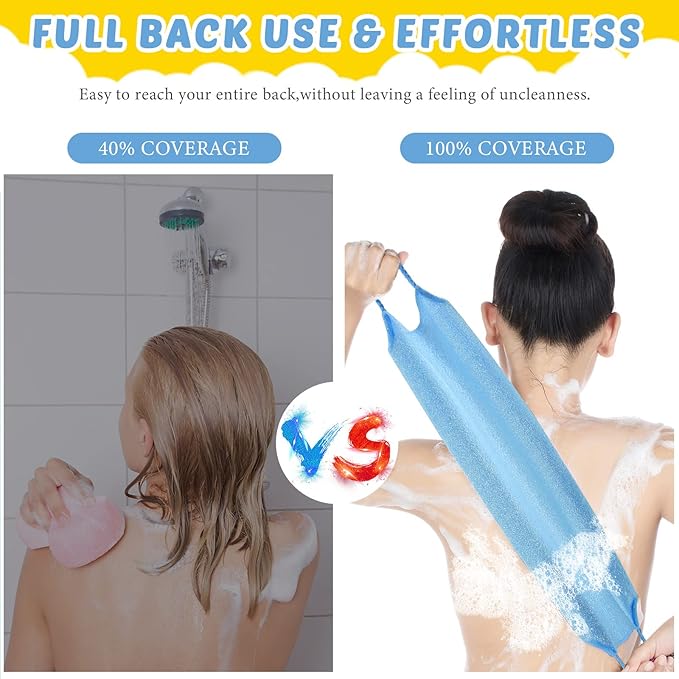 4 Pack Exfoliating Washcloth Back Scrubber Set, 2 Exfoliating Body Scrubber Nylon Back Body Scrub Towel, 2 Pairs Shower Gloves for Women Men Bath Shower Exfoliation(Gray, Blue)