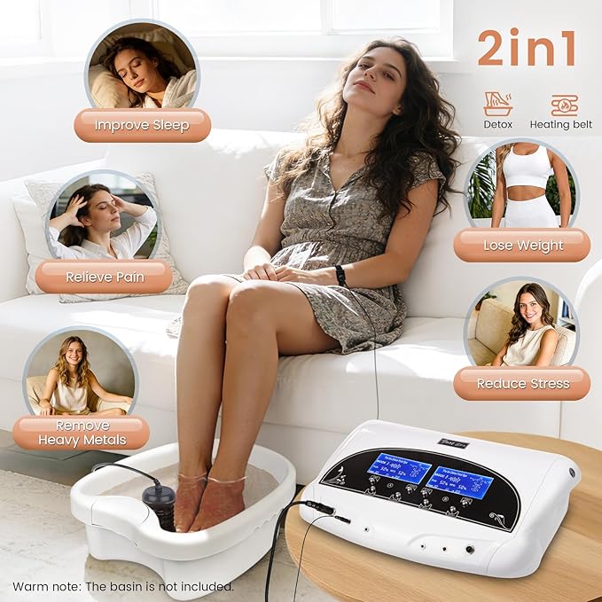 LeCuag Dual Ionic Foot Bath Detox Machine, Negative Ion Foot Spa Cleanse with 2 Arrays & 2 FIR Belts, Home Use Body Detox Foot Spa