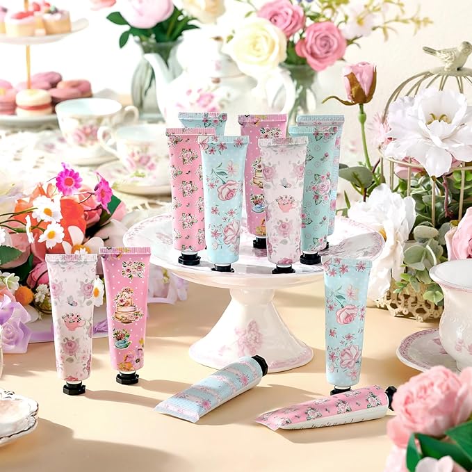 Tea Party Hand Cream Gift Set Wonderland Floral Tea Party Favor Flower Moisturizing Hand Lotion Bulk Dry Cracked Care Cream Teapot Favor Boxes Treat Gift Goodie for Baby Shower, 20 ml(36 Pcs)
