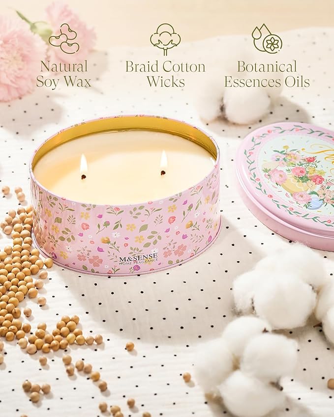 M&SENSE Dual-Wick Peony Scented Candle 12oz,2 Wick Spring Soy Candles,Mother's Day Candle, Natural Soy Wax for Home Scented, Floral Scented Birthday Gift for Her Women