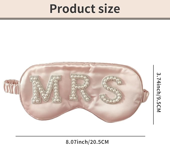 Bride Sleep Mask, Bride Eye Mask, Mrs Satin Bridal Eye Maskes Soft Sleep Maskes for Honeymoon Travel Meditation, Mrs Pearl Bridal Gifts to Adjust Night Sleeping, Sleeping Masks for Wedding (Pink-Mrs)