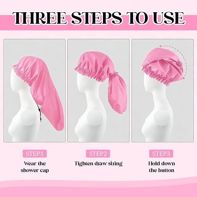 2 Pcs Large Shower Cap for Braids, Extra Long Shower Cap for Women Long Hair & Locs, Waterproof Hair Bonnets for Dreadlocks Drawstring Bath Caps for Women & Men (Pink, White)