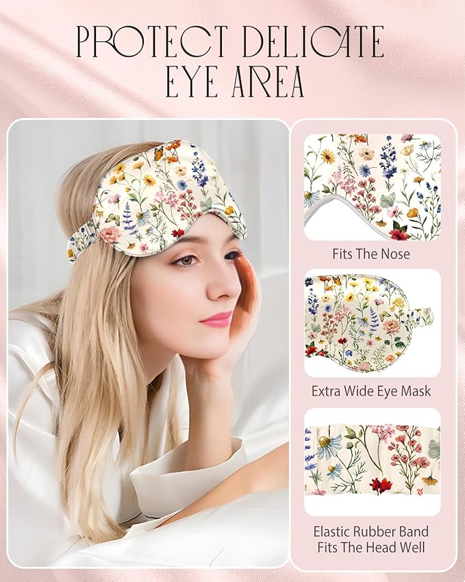 Miss Adola 1Pack Mulberry Silk Pillow Case for Hair and Skin Standard 26"x20" Silk Pillowcase with Eye Mask & Scrunchie Soft Silk Pillowcase Sleeping for Women, Wife, Female - Flower Floral