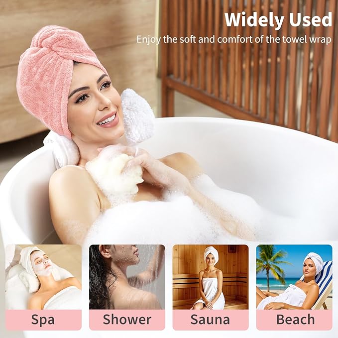 Bath Wrap Towels for Women – Adjustable Spa Shower Wrap with Super Absorbent Microfiber, Quick-Dry Body & Hair Towel Set for Home, Hotel, Beach, Pool, Gym, Travel (Pink, L - XL)