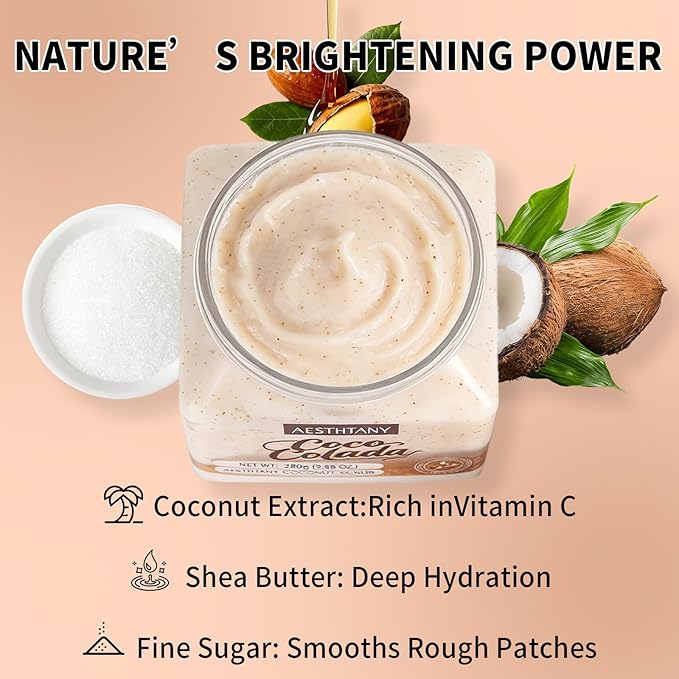 Coconut Body Scrub &Avocado Face & Body ScrubMoisturizing and Exfoliating Body, Face, Hand, Foot Scrub,Deep Cleansing 350ml (280g, coconut)