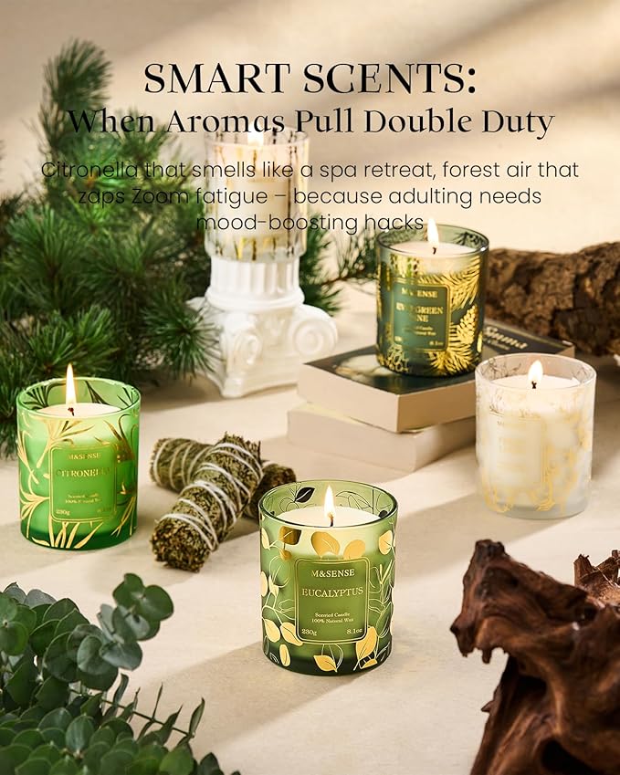 M&SENSE Eucalyptus Scented Vegan Soy Candles, No Toxin Calming Aromatherapy, 8.1oz 42-Hour Slow Burning, Relaxing Bathtub & Wellness Home Fragrance, Housewarming Gifts for Adults