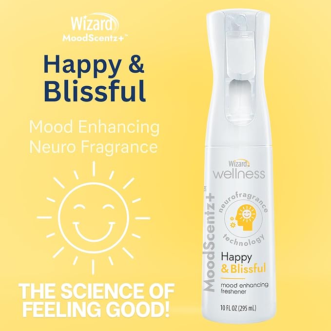 Wizard MoodScentz™ (Happy & Blissful) Patented Science-Backed Mood-Enhancing Room Mist, Non-Aerosol Continuous Fine-Mist Spray with Neuro-Fragrance Technology - 10 Fl Oz