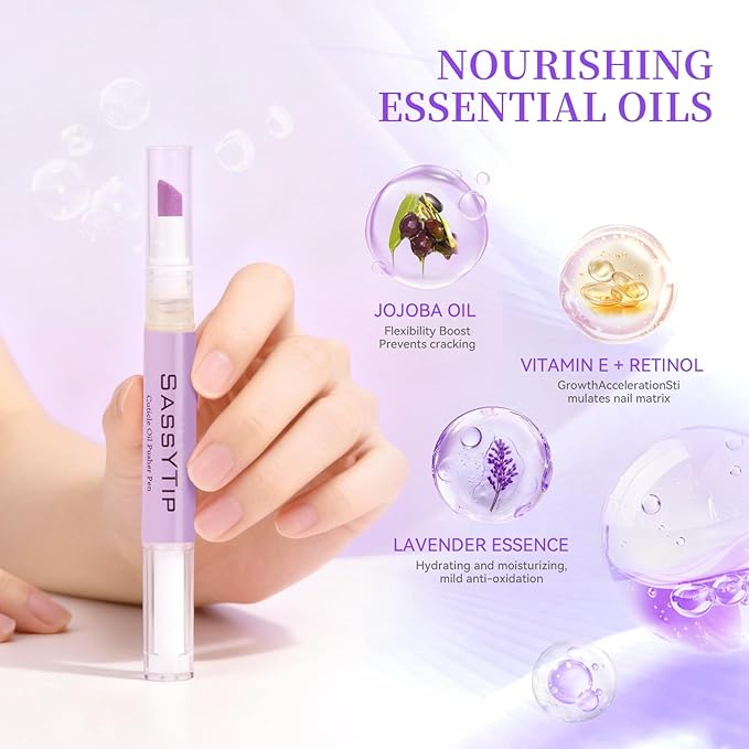 Ceramic Cuticle Pusher & Oil Pen, 2ml Rose/Lavender/Fragrance Free Scented Nail Care Pen, Gentle Cuticle Remover for Dry & Damaged Nails, Moisturize Strengthen Brighten (Purple&Gel)