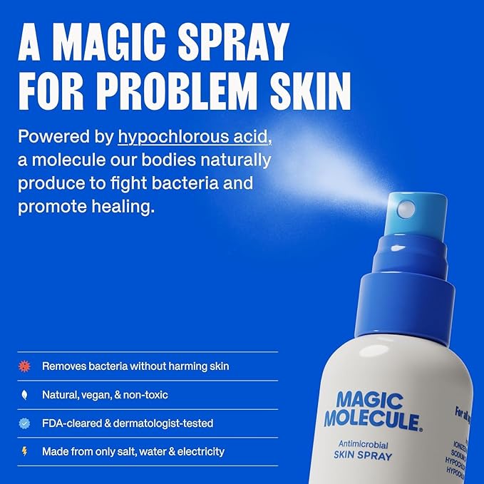 Magic Molecule Hypochlorous Acid Spray for Breakout-Prone Skin, Eczema & Itchy Rashes | Helps 50+ Dermal Issues | For All Skin Types 3.4 oz (Pack of 2) Travel-Friendly