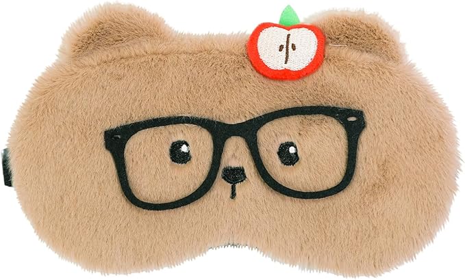 PERFECTSIGHT Sleep Eye Masks, Cute Plush Sleep Eye Cover Lightweight Adjustable Eyeshade Faux Fur Mask Cover for Women Kids Girl Sleep Travel Nap, Glasses Bear