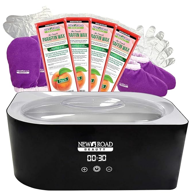 Paraffin Wax Machine for Hand and Feet, Paraffin Wax Kit, Quick Heating Touch Screen Paraffin Bath, Purple Terry-Cloth Mitts and Booties, Paraffin Wax for Arthritis, 4-Pack Peach