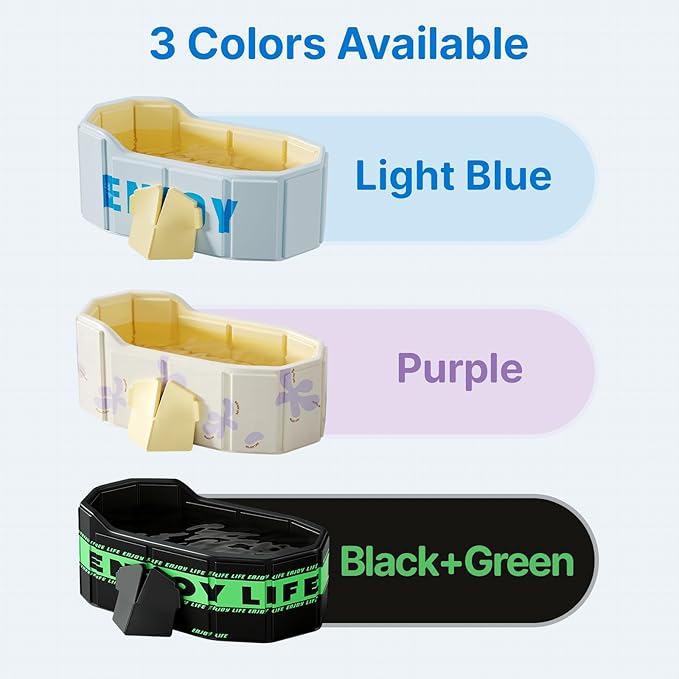 Portable Foldable Bathtub, Freestanding Bathtub No Installation, Bathroom SPA Soaking Bath Tub, Shower Stall Collapsible Hot & Ice Bath Tub (Black+Green, 47.2"L x 21.6"W x 19.6"H)