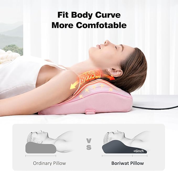 Boriwat Back Massager with Heat, Neck Massager for Pain Relief Deep Tissue, 3D Kneading Massage Pillow for Back, Neck, Shoulder, Legs - Pink