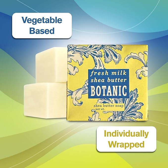 Greenwich Bay Mini Botanical Soap Bars – 12 Pack 1.9 oz Each – Individually Wrapped Guest Soaps for Airbnb, Spa, Travel, Bath – Travel Size Bar Soap Set, Fresh Milk Shea Butter