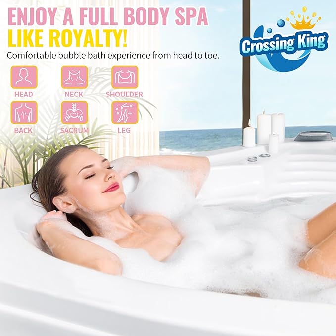 Crossing King Bubble Bath Mat Tub Spa Massager, Portable Spa Bubble Bath Massager with Upgraded Powerful Suction Cup, Electric Air Pump, Pillow and Remote Control for Relaxation 45 * 17in (Pink)
