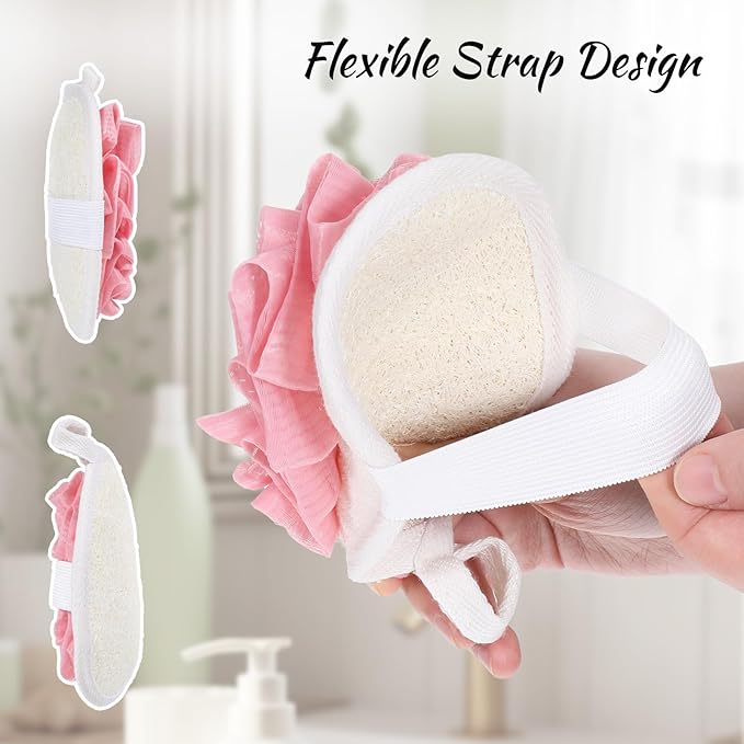 Jeffdad 2Pcs Natural Loofah Sponge, Premium Exfoliating Body Scrubber for Women & Men Ideal Shower Scrubber for Body Perfect for Exfoliation, Cleansing, and Gentle Skin Care(Pink)