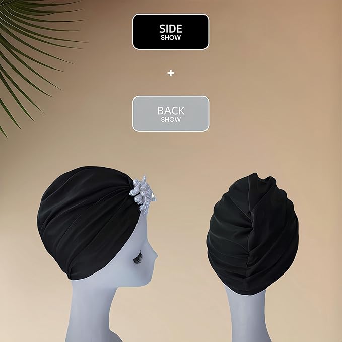 Swim Caps Women Turban Adult Retro Pearl SwimCap for Long and Short Hair Protection,Contouring of The Face, for Swimming Pool/Beach/Water Aerobics/spa Resorts/Watervollyball/Spa/Water Park