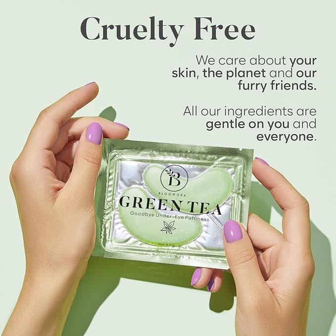 BLOOMORA Green Tea Under Eye Patches (20 Pairs) - Dark Circles & Puffiness Care - Hydrating Green Tea Eye Mask