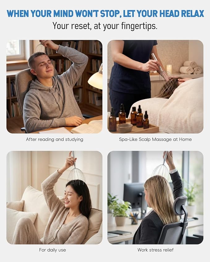 Winyoung Head Massager Scalp Stress Relief, Rechargable Electric Scalp Massager, Handheld Vibrating Head Scratchers with 20 Metal Fingers for Hair Scalp Massage Relaxation Self-Care
