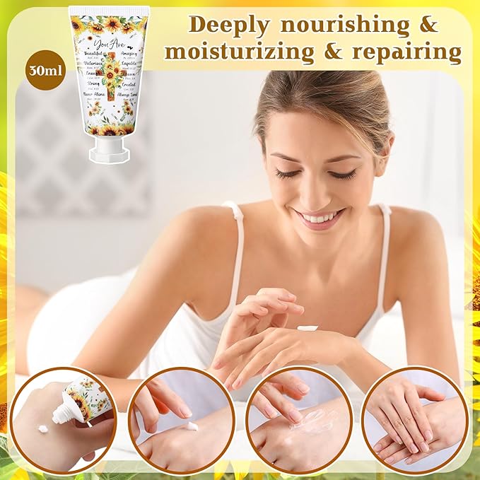 50 Pack Christian Hand Lotion Bulk Gifts for Women Mother's Day Gifts Bible Mini Travel Hand Lotion for Women Church Appreciation(Sunflower)