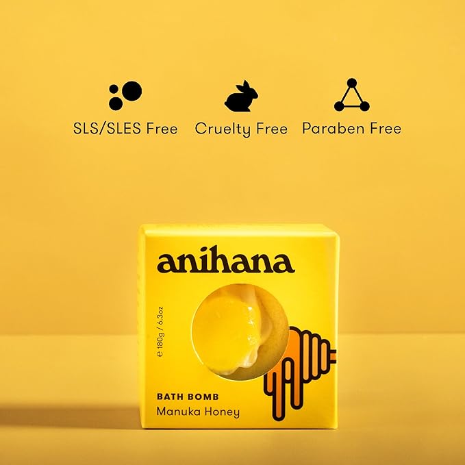 ANIHANA Bath Bomb with Coconut Oil, Paraben Free, Hand-Crafted Luxury Fizzers, Refreshing Manuka Honey Scent, 6.3 oz