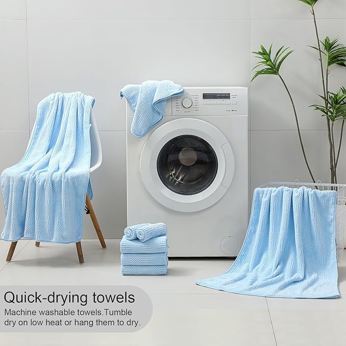 Ycosy 4 Pack Extra Large Microfiber Bath Towels Set,35x70 inches,600GSM,Less Lint Highly Absorbent Super Soft & Quick Dry,Oversized Bath Towels,Perfect for Bathroom Gym Pool,Blue