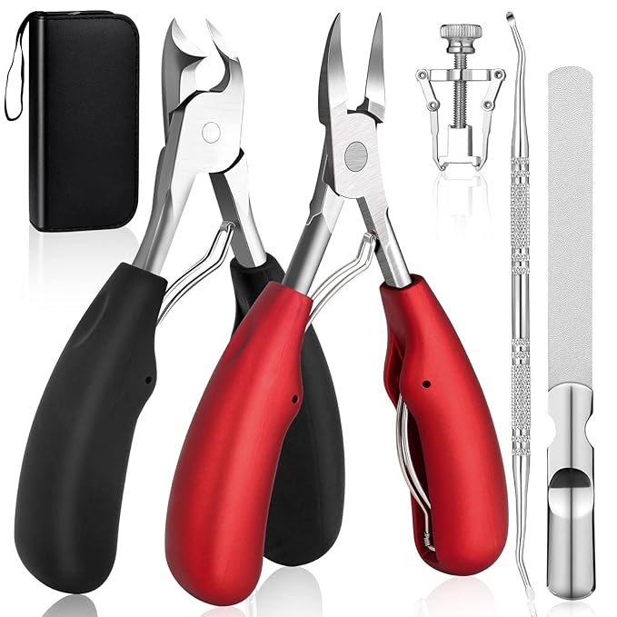 Modacraft Podiatrist Toenail Clippers, Professional Thick & Ingrown Toe Nail Clippers for Men Seniors, Ingrown Toenail Treatment Removal Kit with Nail Cutter Super Sharp Blade Soft Anti-Slip Handle
