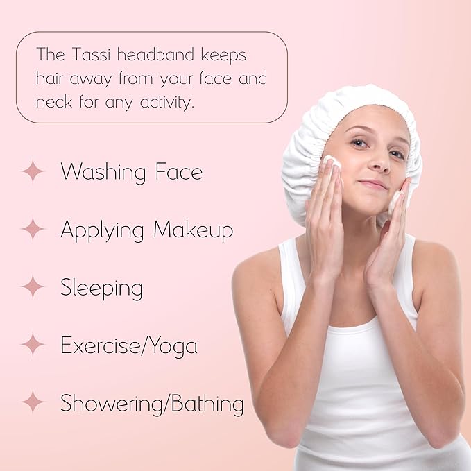 Tassi Reusable Spa Headband Wrap for Women - Hair Holder for Washing Face, Skincare, Makeup, Facials & Cleansing - Keeps Hair Back with No Mess or Marks - One Size Fits All - NxNPurple