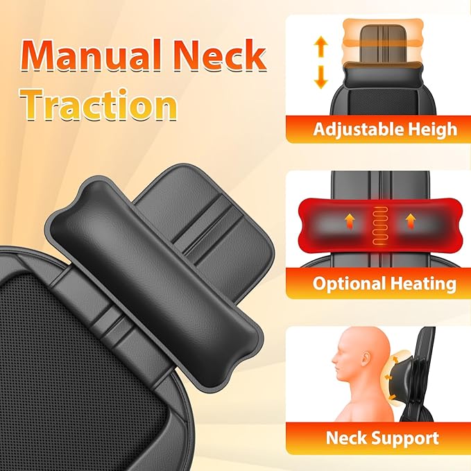 Shiatsu Back Massager with Heat, Massage Chair Pad for Full Back, Chair Massager with Neck Support Suitable for Office/Home/Father/Mother