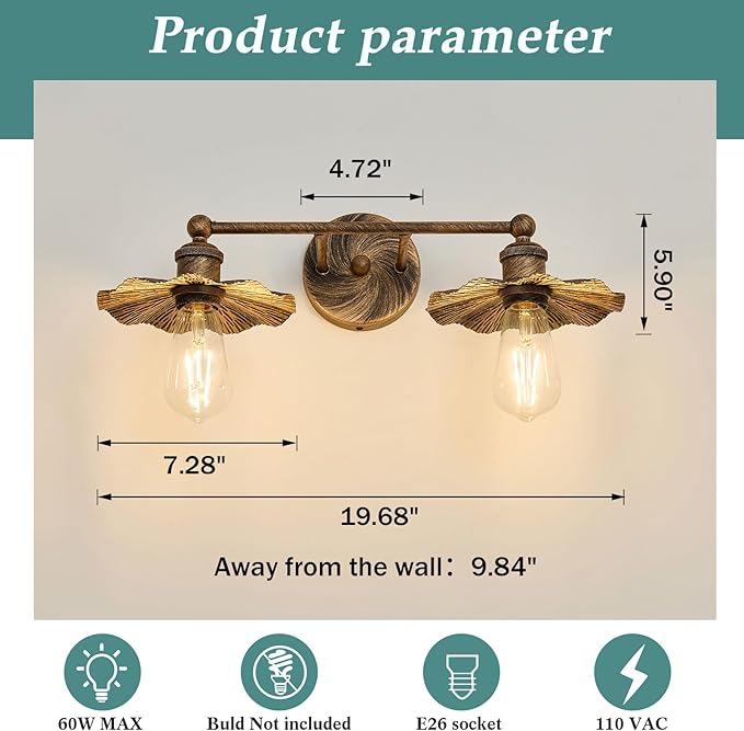 ZGLAOJT 2 Light Vintage Vanity Light Oil Rubbed Bronze Bathroom Light Fixtures Over Mirror.