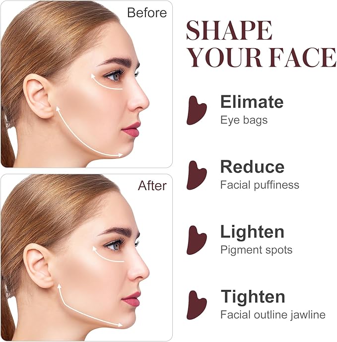 Gua Sha Facial Tools Guasha Tool Gua Sha Jade Stone for Face Skincare Facial Body Tensions Reduce Puffiness Festive (Pink)