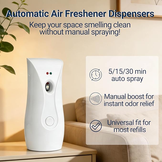 Automatic Air Freshener Dispensers (1-Pack) Timing Aromatherapy Diffuser for Bathroom, Office, Commercial & Home, Wall Mounted or Freestanding, White