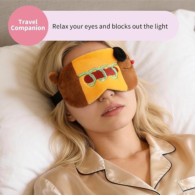 PERFECTSIGHT Sleep Eye Masks, Cute Sleep Eye Cover Lightweight Adjustable Eyeshade Mask Cover for Women Men Sleep Travel Nap, Hotdog Dachshund