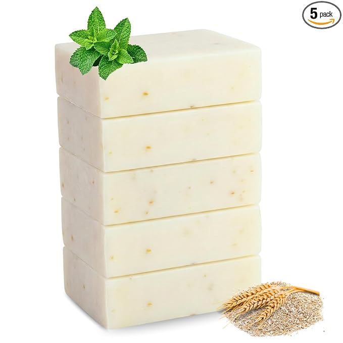 SSA Spearmint & Bran Scented Natural Soap Bars (5 Bars Pack), 3.5oz Moisturizing Triple Milled Botanical Soap with Shea Butter & Glycerin, Plant Based Non-Toxic Australian Bar Soaps for Men & Women