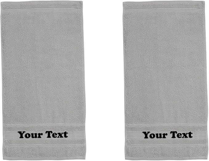 Personalize Your Towels with Custom Embroidery: Names, Monograms, and Initials. Perfect for Bathroom, Spa, Gym, Shower, Kids, Adults, Pool, Travel, Gifts, 2-Piece Hand Towels Set - Grey