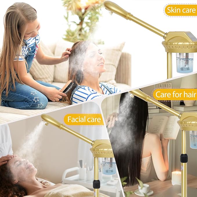 Professional Facial Steamer on Wheels,Gold Ozone Steamer for Face with 30-Minutes Timer,Spa Face Steamer for Deep Facial Cleansing (FS-03, 21-Gold)