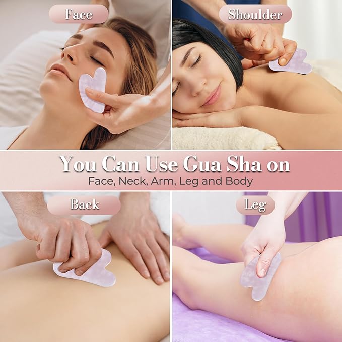 Gua Sha Facial Tools - Natural Jade Stone Guasha Tool for Face & Body,Massage Stick for Jawline Sculpting, Puffiness Reducing, Skin Care Gift, Anti-Aging Beauty Tool (Pink Stone)