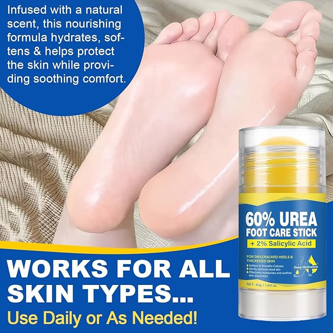 60% Urea Stick with 2% Salicylic Acid, Moisturizer for Dry Cracked Feet, Knees, Elbows & Hands, Exfoliating Softener, Cracked Feet and Callus Removal - 1.41 Oz (2pcs)