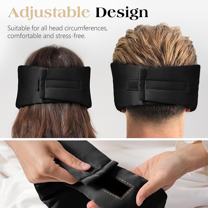 100% Mulberry Silk Sleep Mask, Comfortable Soft for Deep Sleeping, Blackout Effect, Adjustable Length, Eye Masks for Sleep Women and Man, Travel&Office&Daily use (Black)
