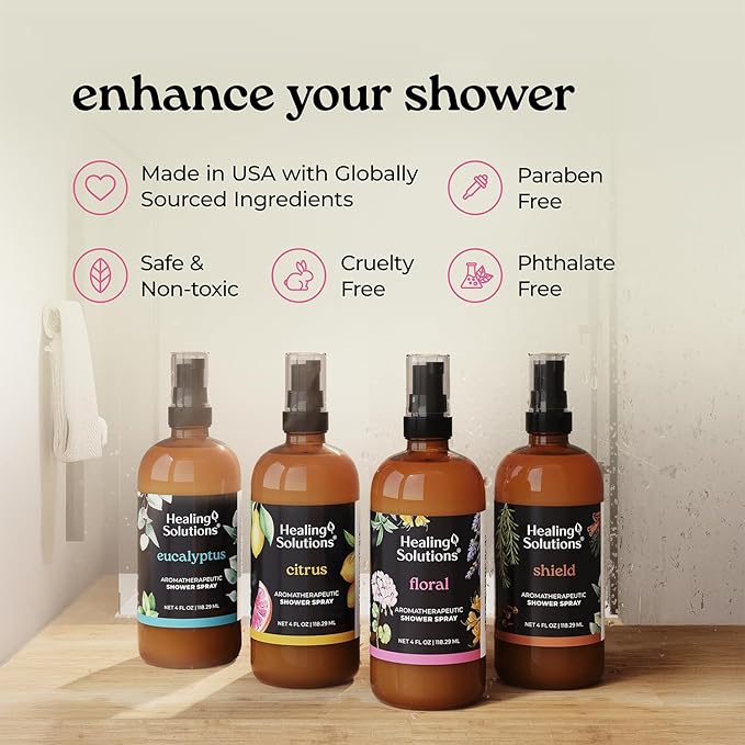 Healing Solutions Aromatherapy Shower Spray, Floral Blend, 4oz, Therapeutic Grade Essential Oils, Made in the USA, At Home Spa Experience