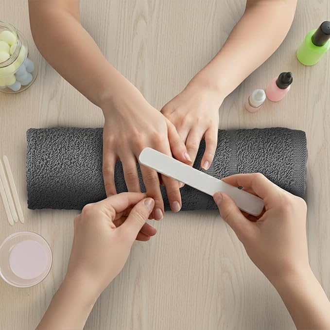 Salon Towels – 50 Pack Grey Hand Towels 100% Cotton Spa Towels – 16x27 inches Highly Absorbable Facial Towels Gym Towels Hair Towels and Face Towels Bulk Small Towels (Not Bleach Proof)