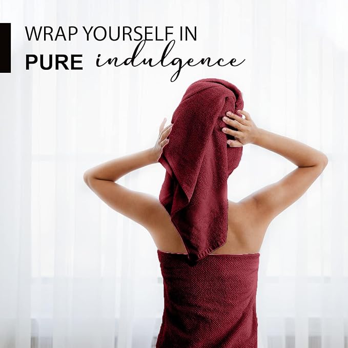 KAHAF COLLECTION 100% Cotton Bath Towels, 24x48 Pack of 6 Towels, Quick Dry, Highly Absorbent, Soft Feel Towel, Gym, Spa, Bathroom, Shower, Pool, Luxury Soft Towels (Burgundy, 24x48-6 Pack)