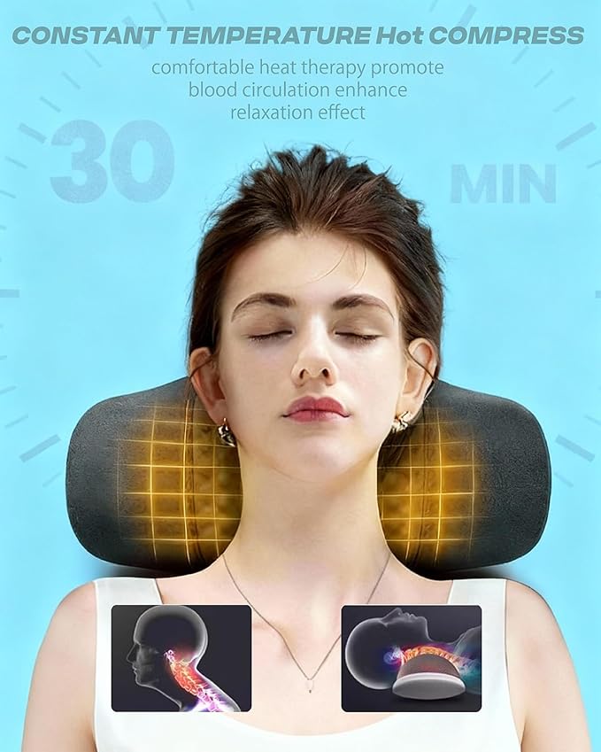 Neck Massager Pillow with Heat and Vibration for Pain Relief Deep Tissue,2-in-1 Neck Massage Pillow 3D Ergonomic Cervical Hump Corrector Massage,Gifts for Women Men Mom Dad
